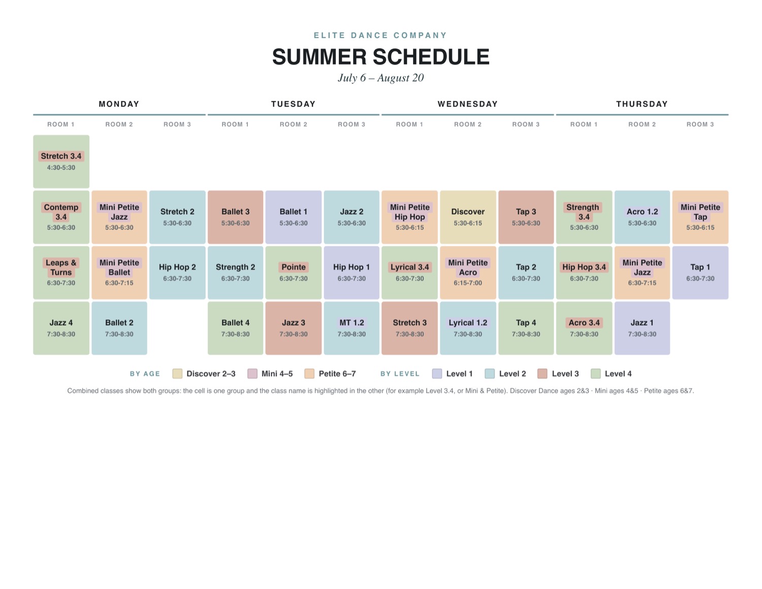 Elite Dance Company summer schedule preview, July 6 to August 20